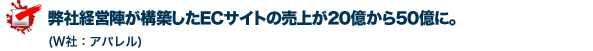 弊社経営陣が構築したECサイトの売上が20億から50億に。